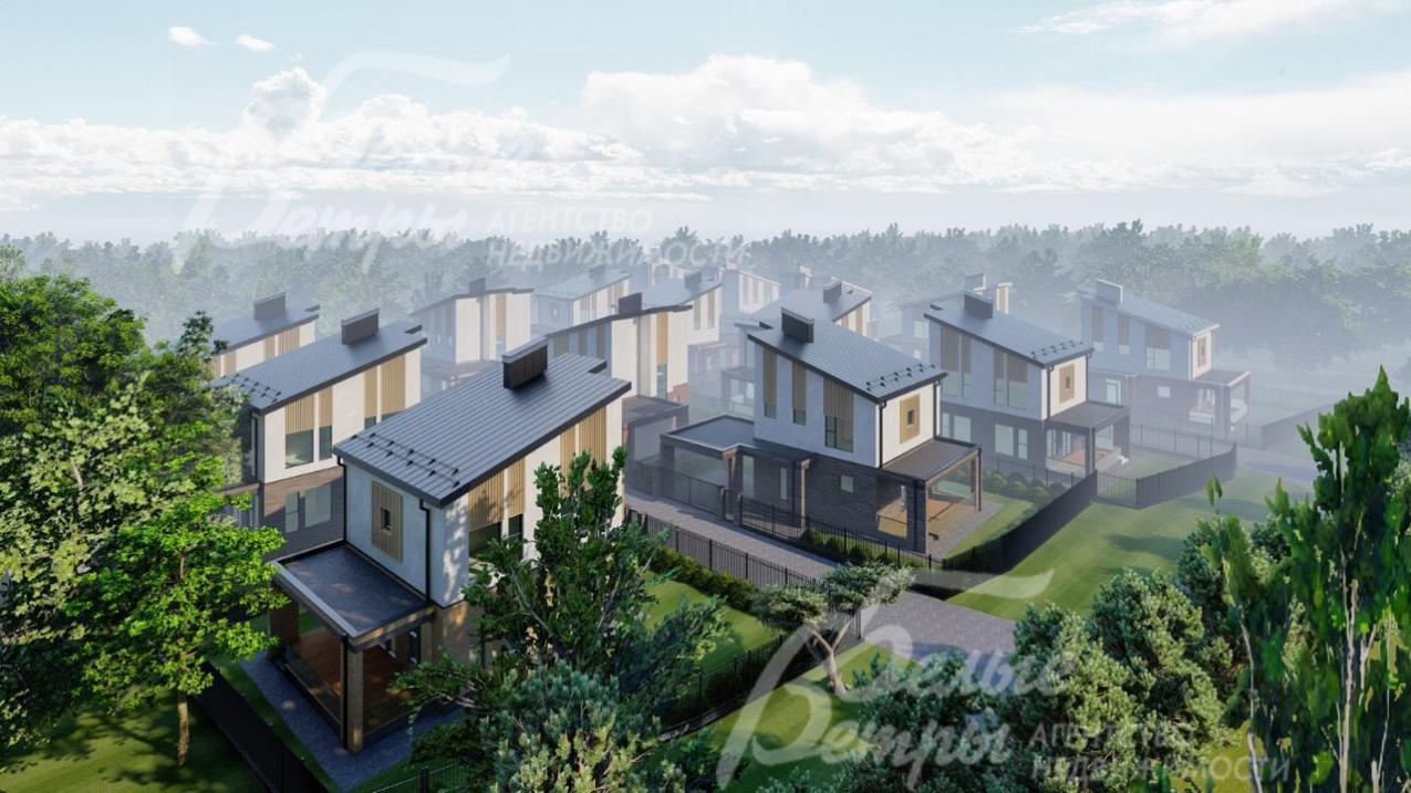 Вид на коттеджный посёлок с высоты птичьего полёта (рендер)