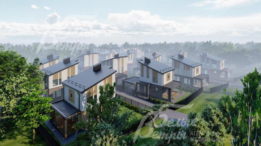 Вид на коттеджный посёлок с высоты птичьего полёта (рендер)