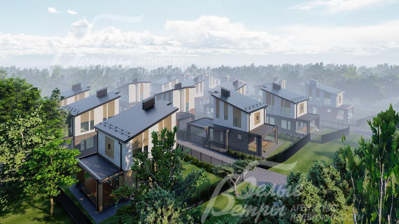 Вид на коттеджный посёлок с высоты птичьего полёта (рендер)