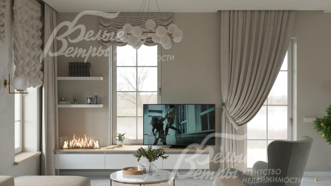 Гостиную украшает биокамин, подключено спутниковое телевидение